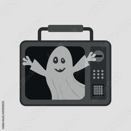 Ghost from TV. Ghost comes out of televisor . Halloween