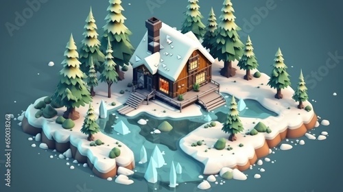 A small house in the middle of a snowy forest