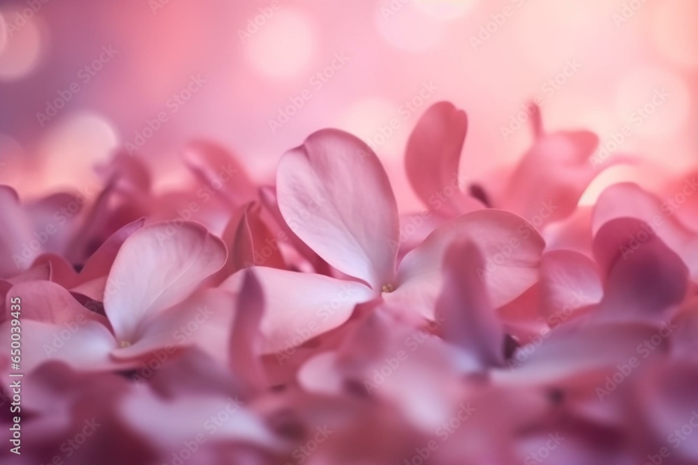 Blurred pink petals, pastel background. Spring flora wallpaper, cosmetic poster or website cover. Generative AI