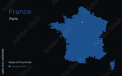 France, Paris. Creative vector map. Maps of Countries, Western Europe, Hexagon Series.
