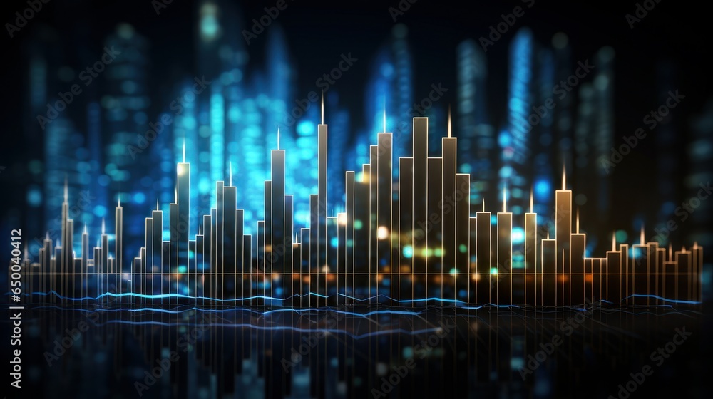 Business finance graph chart of stock market investment trading on blue background. Economy trading background. Generative ai