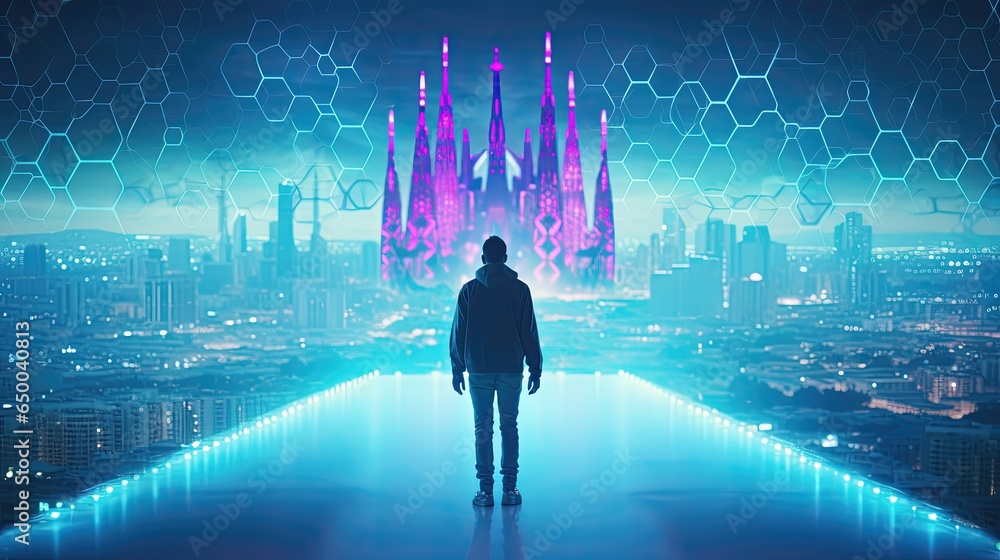 sagrada familia in the future, protected with energy shields violet colors sagrada familia in the future, protected with energy shields violet colors