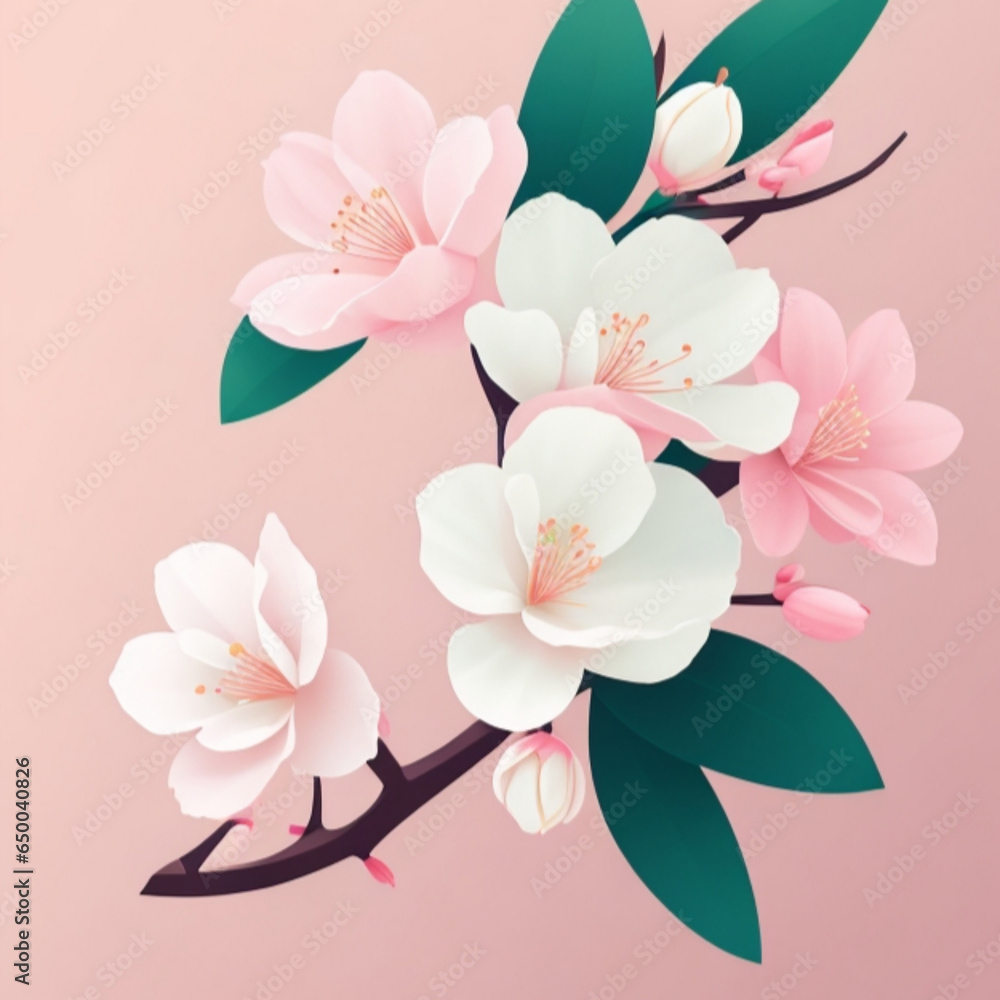 AI, generation, creation, illustration, flower, pink, spring, blossom, nature, flowers, beauty, cherry, blooming