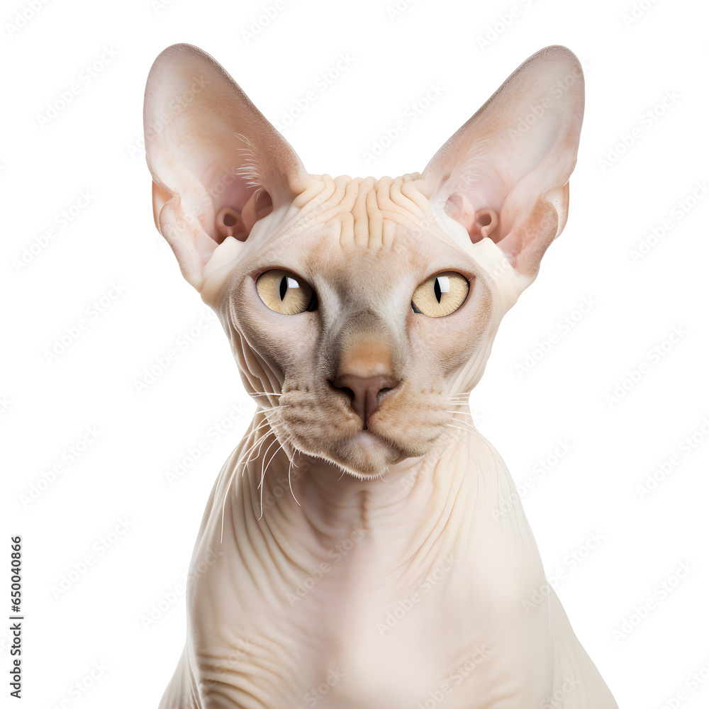 front view close up of Sphynx cat cat isolated on a white transparent background