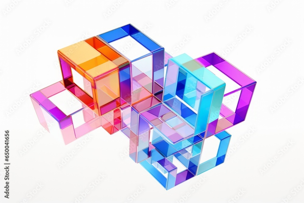 Connected colorful cubes, 3d render, Generative AI Connected colorful cubes, 3d render, Generative AI