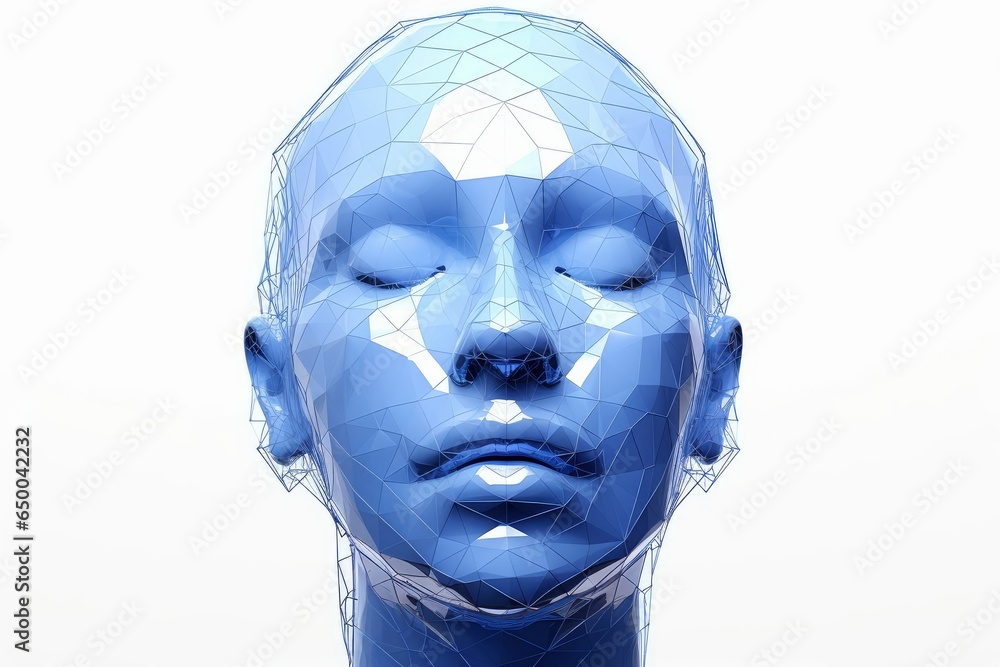Blue futuristic face, 3d render, Generative AI