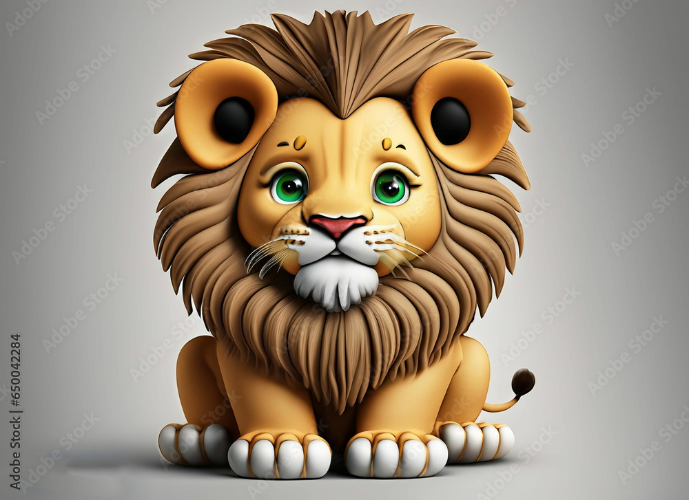 3d baby lion on white background