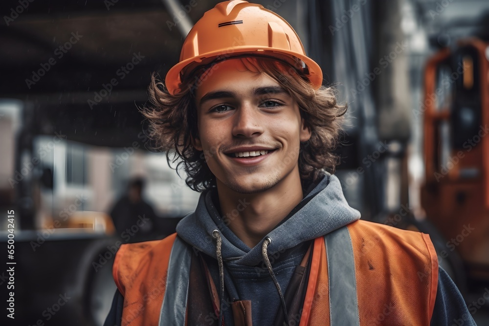 Portrait of a happy construction worker at a building site Portrait of a happy construction worker at a building site