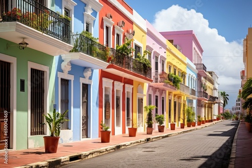 Vibrant residences in historic San Juan, Puerto Rico. Generative AI