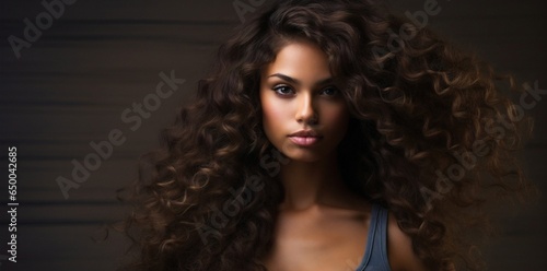 Portrait of a beautiful girl with curly long dark hair