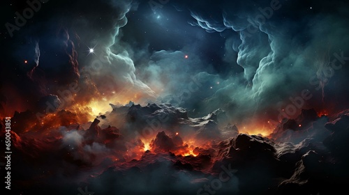 Abstract dark night multicolored bright sky with lightning bolts of energy. The background