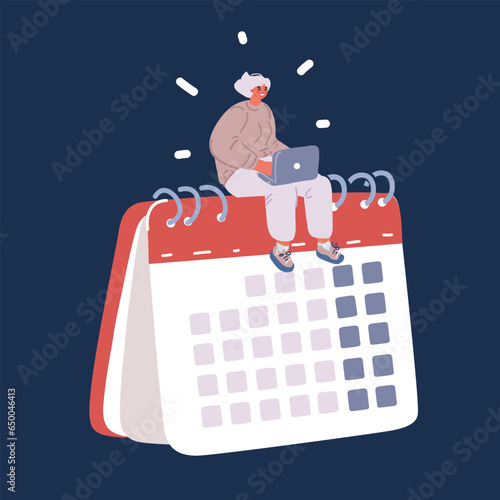 Cartoon vector illustration of A woman makes an appointment with an online female doctor. On the calendar selects the desired date. calendar. work schedule, make an appointment online.