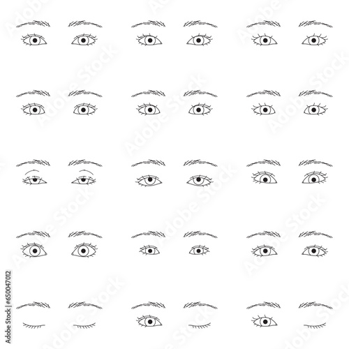 色んな目　二重と一重　大きさ　両目セット　白黒
