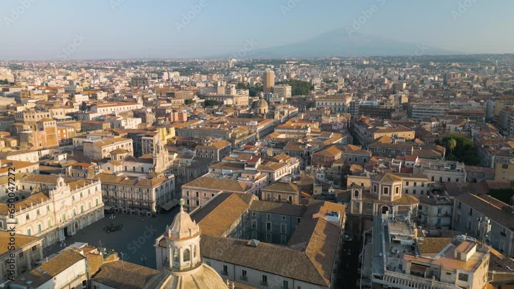 Mount Etna Volcano in Catania, Descending Shot Reveals Beautiful Cathedral Mount Etna Volcano in Catania, Descending Shot Reveals Beautiful Cathedral