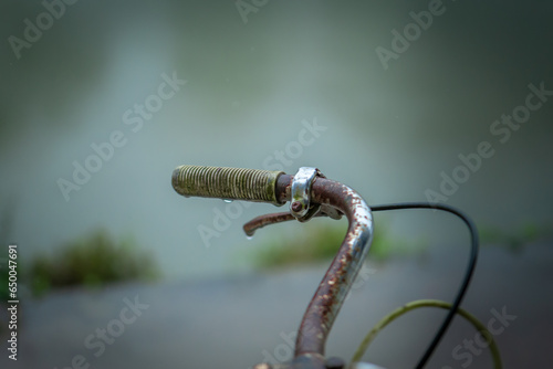 Picture of old bicycle handlebars, blurred background