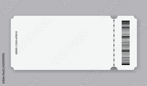 Empty ticket template. Blank concert ticket or lottery coupon. Event coupon or cinema movie theater card. Festival or circus paper empty flyer. Vector isolated illustration
