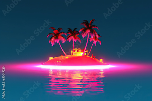 A small island with palm trees Neon Paradise Generative AI photo