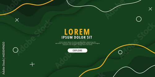 Vector abstract memphis fluid british racing green color background with geometric shapes