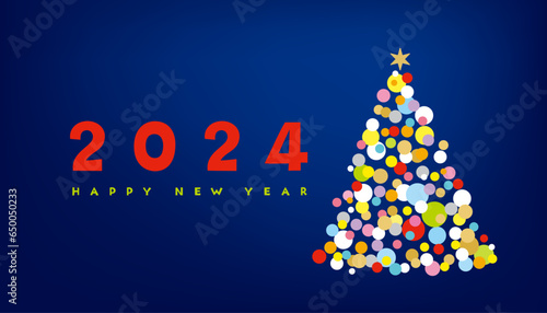 賑やかな雰囲気のクリスマスカード、2024、クリスマスツリー