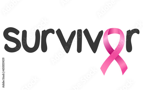 Show strength and support with this Survivor lettering design, intertwined with a Pink ribbon, a symbol of hope and resilience in the face of breast cancer