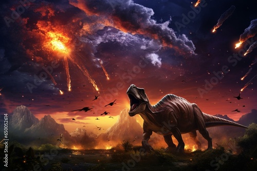 Dinosaurs witness large meteor collision. Generative AI