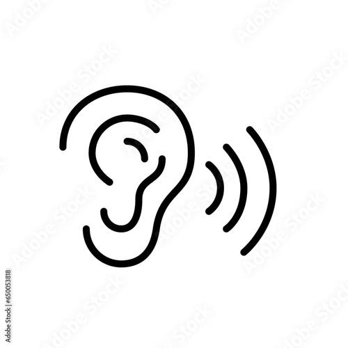 Ear listening to speech or music. Acoustic waves. Pixel perfect, editable stroke icon