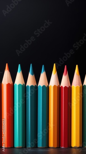 Vibrant Spectrum: Row of Colored Pencils on Minimal Background