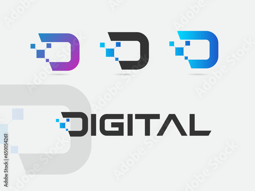  Digital D letter logo design. Digital logo. D logo. Business. Technology. Script. Font. D vector. Company. Creative. Modern logo