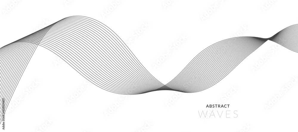 Fototapeta premium Abstract wave element for design. Digital frequency track equalizer. Stylized line art background. Vector illustration. Wave with lines created using blend tool. Curved wavy line, smooth stripe.