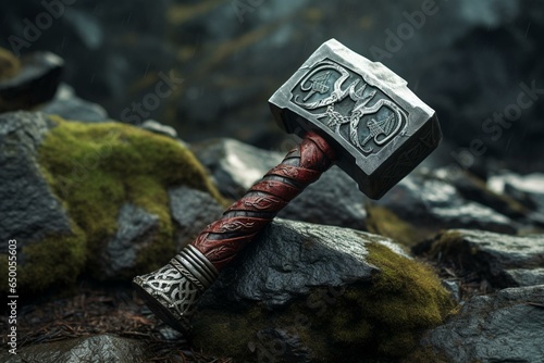Mjolnir, Thor's hammer. Generative AI photo