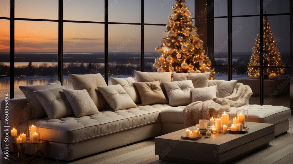 Living room decorated at christmas