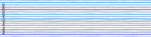 Nautical blue stripe border background. Vector seamless repeat banner of beach organic stripes in blue