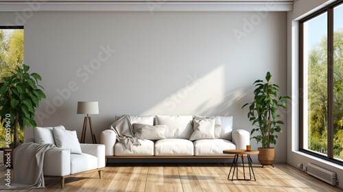 White Roller Shades Enhance the Living Room with Houseplants and a Sofa