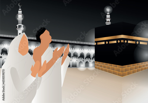 Couple Praying in Mecca Hajj Mabrour Umroh