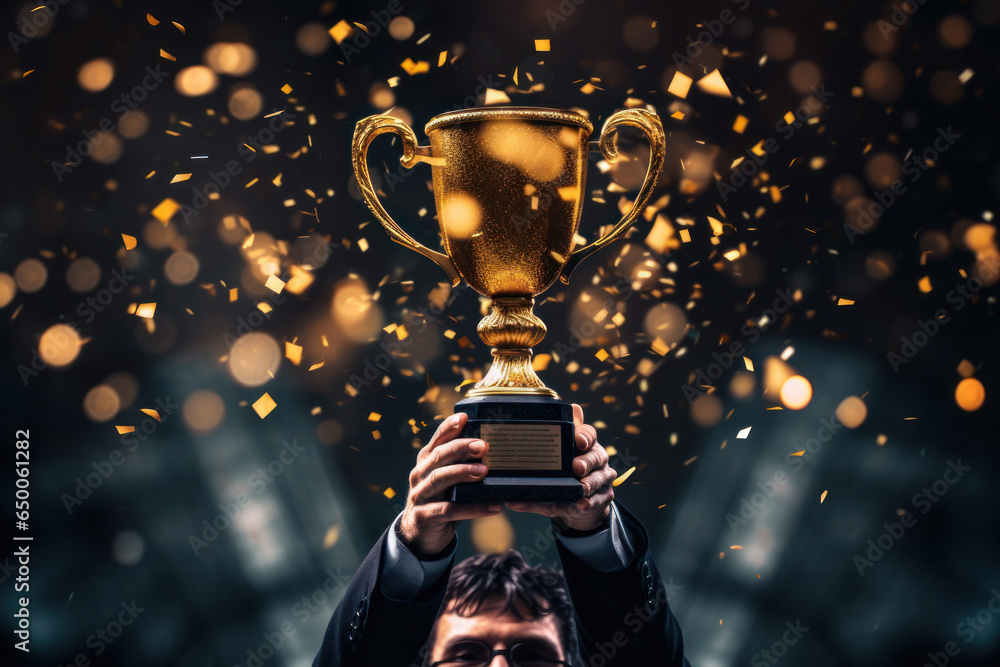 Champion golden trophy isolated on black background. Concept of success and achievement. Champion golden trophy isolated on black background. Concept of success and achievement.