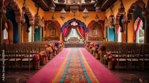 Foto a traditional wedding setup, with vibrant colors, cultural elements, and an ambi
