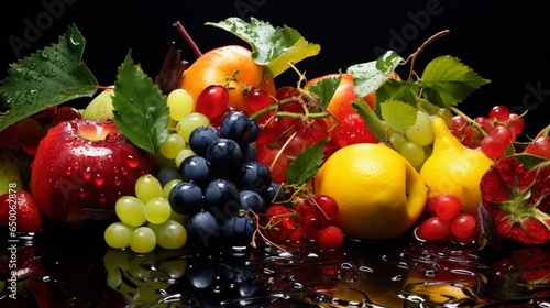 fresh fruit, capturing every intricate detail, texture, and play of light on the juicy, mouthwatering surfaces