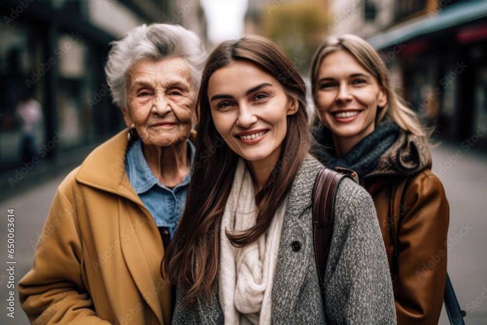shot of a young woman posing for a photo with her senior clients in the city shot of a young woman posing for a photo with her senior clients in the city