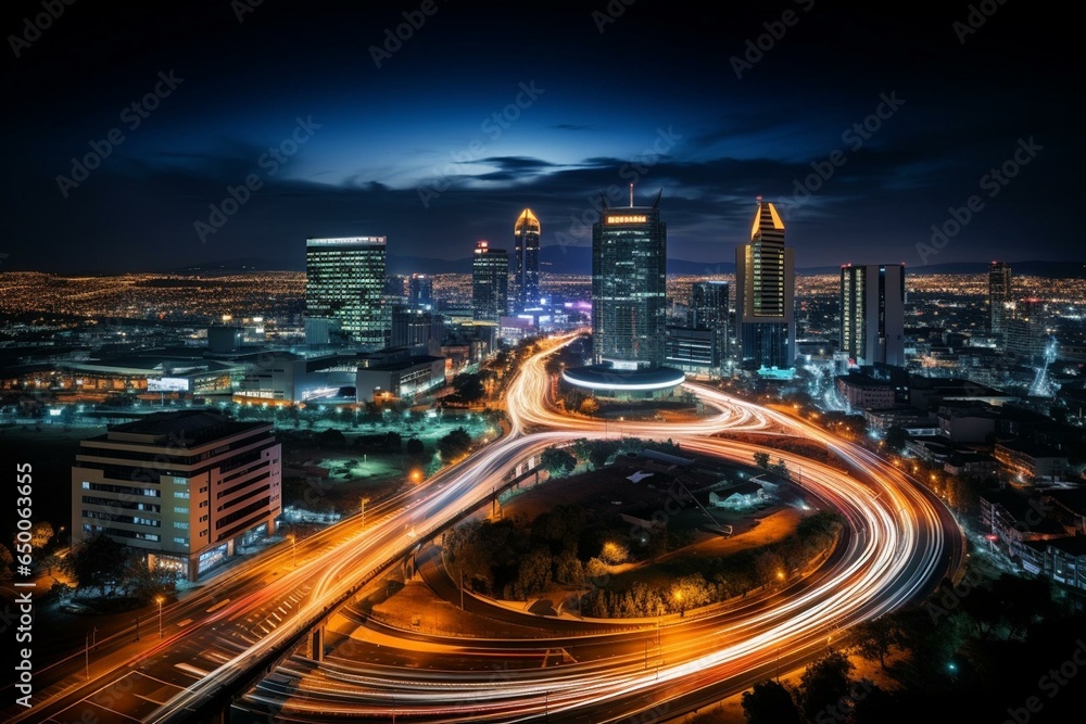 Naklejka premium Night view of Sandton City in Johannesburg, South Africa. Generative AI