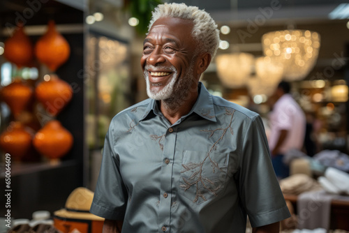 African senior bearded man in clothing department of shopping mall © sofiko14