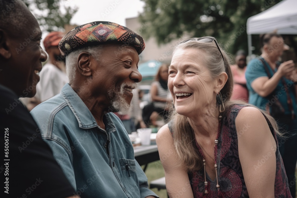 shot of two people socializing at a community event shot of two people socializing at a community event