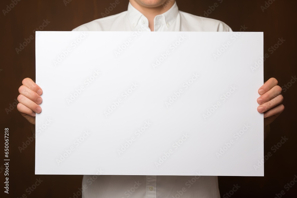 Blank Canvas : Man Holding Empty Paper Blank Canvas : Man Holding Empty Paper