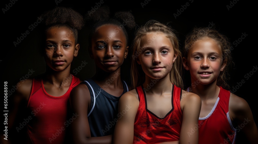 Teenage girls compete in athletics. African american girl.  Girls isolated on a black background.