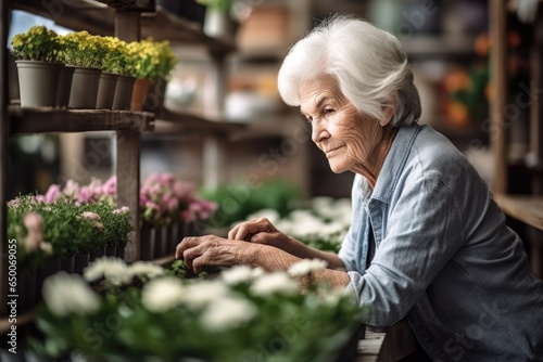 shot of a senior woman sitting down and looking at her plants in the nursery © altitudevisual