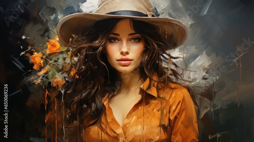 Vibrant color painting of a woman wearing a hat