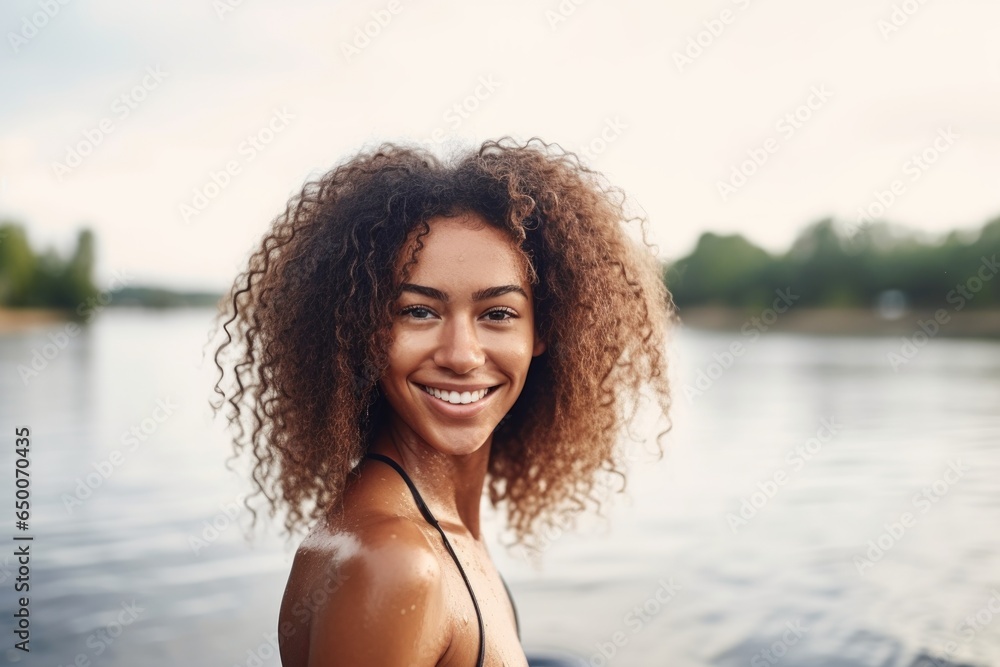 shot of a beautiful young woman standing on her paddleboard and smiling at the camera shot of a beautiful young woman standing on her paddleboard and smiling at the camera