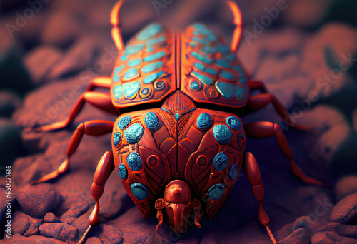 Natural lighting illuminates the detailed features of a Terracotta alien insect