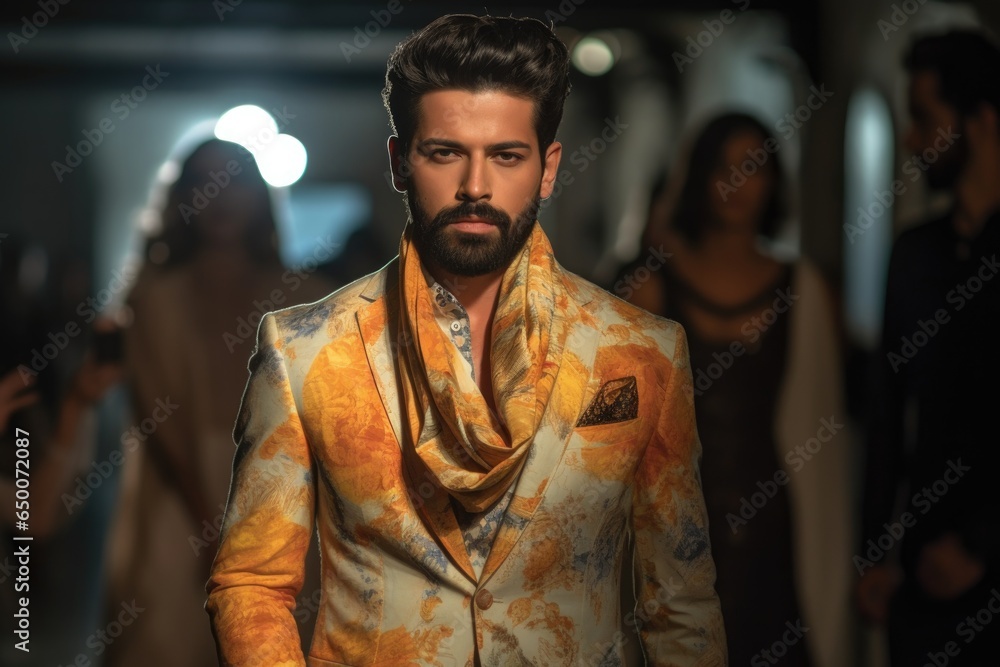 a fashion designer showing his new collection on a runway a fashion designer showing his new collection on a runway