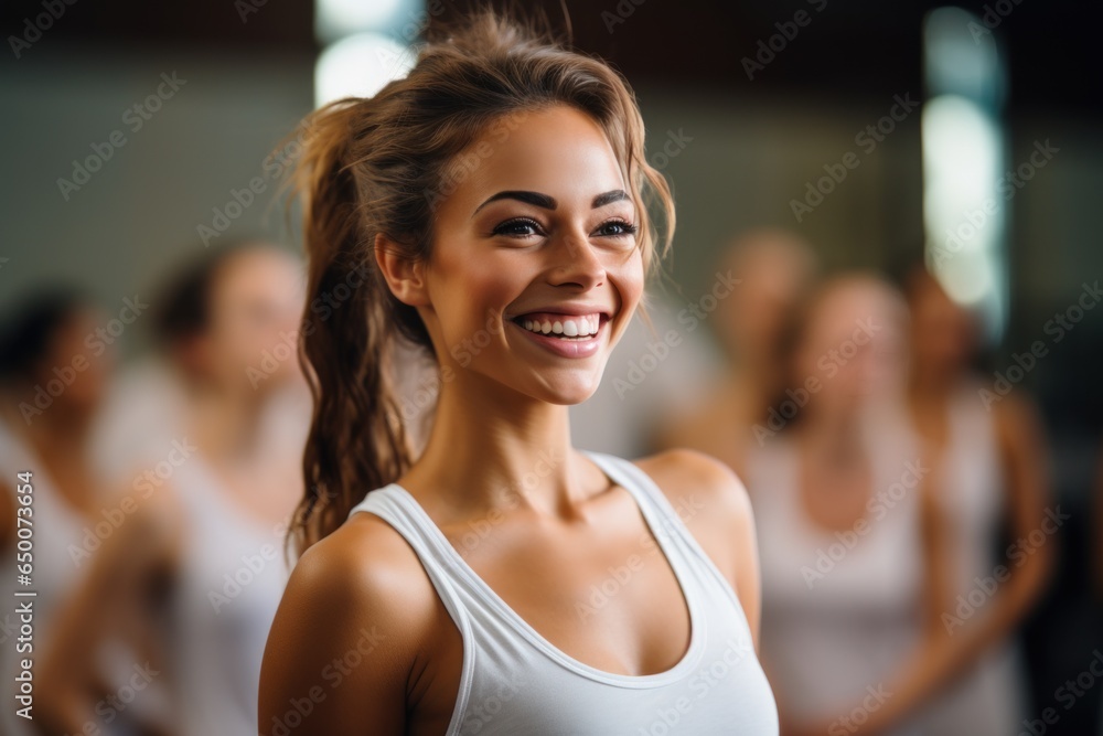 Smiling women doing exersices in a Aerobics class Smiling women doing exersices in a Aerobics class