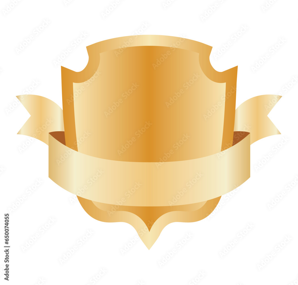 Heraldic blank shield icon with ribbon. Security illustration sign. Knight award symbol. Medieval royal vintage badge isolated on white Heraldic blank shield icon with ribbon. Security illustration sign. Knight award symbol. Medieval royal vintage badge isolated on white
